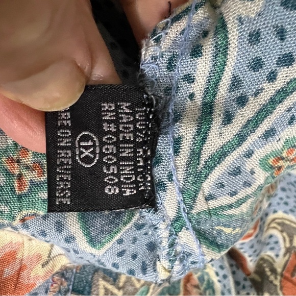 Pyramid Collection Bohemian Blue Floral Print Long Ruffle Sleeve Jumpsuit Sz 1X - Picture 11 of 12